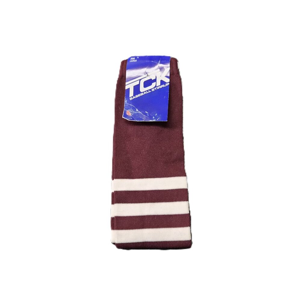 VTG TCK Baseball Stirrup Socks Large 300 Maroon White Stripes USA NIP Nylon